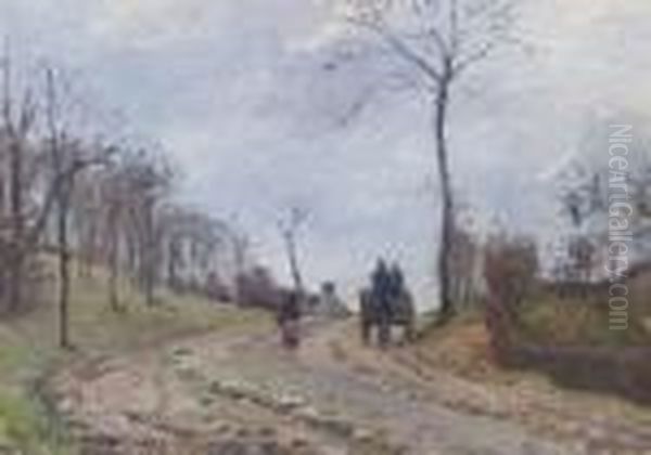 Charrette Sur Une Route, Hiver, Environs De Louveciennes - view 1