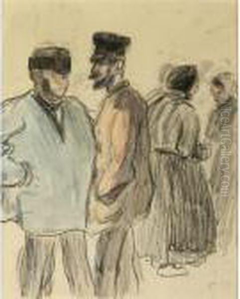 Groupe De Personnages Au Marche, Gisors - view 1
