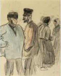 Groupe De Personnages Au Marche, Gisors by Camille Pissarro