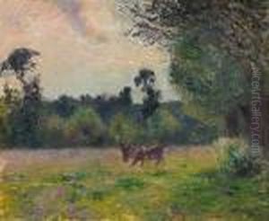 Vaches Dans Un Pre, Soleil Couchant by Camille Pissarro