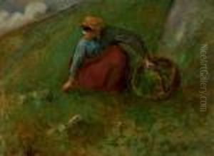 Femme Cueillant De L'herbe by Camille Pissarro