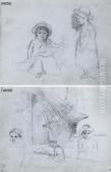 Une Jeune Fille Assise A Cote
D'un Garcon (recto); Un Hamac Avec Etudes D'enfants (verso) - view 1