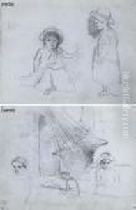 Une Jeune Fille Assise A Cote
D'un Garcon (recto); Un Hamac Avec Etudes D'enfants (verso) by Camille Pissarro