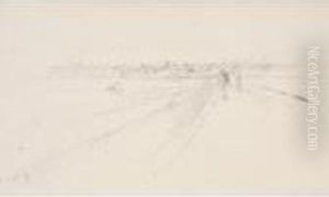 Landscape On The Outskirts Of Pontoise (coastal Landscape With Figures On A Causeway) by Camille Pissarro