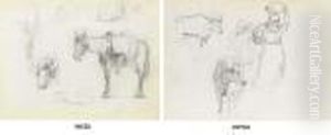 A Saddled Horse In Profile To The Left by Camille Pissarro