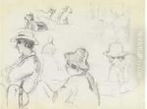 Three Men In Profile To The Left by Camille Pissarro