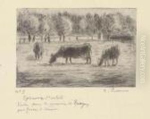 Vaches Dans Les Prairies D'eragny by Camille Pissarro