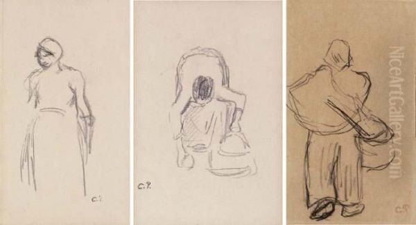 Etudes Des Figures: Femme Debout; Femme Au Travail; Femme Aveccorbeille - view 1
