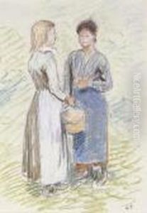 Jeunes Paysannes Causant by Camille Pissarro