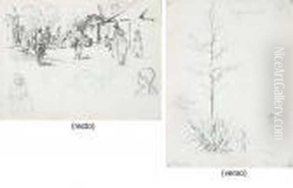 A Street Scene With Indians, A
Subsidiary Study Of The Same Andstudies Of A Boy And A Girl Seen From
Behind (recto); An Agave Treein Caracas (verso) - view 1