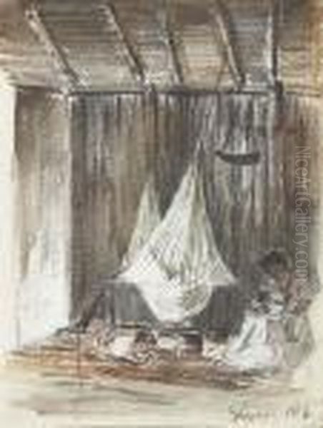 The Interior Of A Hut With A
Hammock And An Indian Mother With Hertwo Children, Galipan (recto); Palm
Trees (verso) - view 1