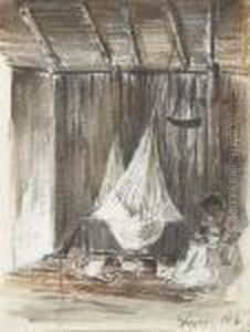 The Interior Of A Hut With A 
Hammock And An Indian Mother With Hertwo Children, Galipan (recto); Palm
 Trees (verso)