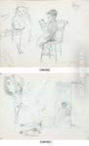 A Seated Boy Reading, With A Boy
In A Hat And Study Of A Face(recto); Studies Of A Woman Holding A Baby,
A Woman's Head Inprofile To The Left, Two Figures And A Seated Woman
(verso) by Camille Pissarro