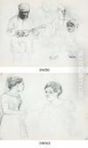 A Man Playing A Small Guitar
With Studies Of A Woman And A Boy,bust-length (recto); A Standing Woman
In Profile To The Right,three-quarter-length, And The Same Woman,
Bust-length (recto) - view 1