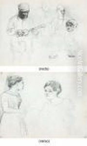 A Man Playing A Small Guitar
With Studies Of A Woman And A Boy,bust-length (recto); A Standing Woman
In Profile To The Right,three-quarter-length, And The Same Woman,
Bust-length (recto) by Camille Pissarro