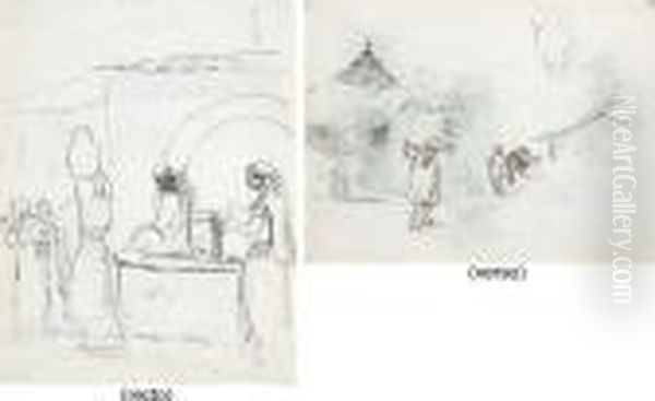 A Group Of Indians By A 
Fountain, With A Woman Carrying A Baby,caracas (recto); Two Huts In The 
Mountains, With A Man Leading Adonkey And Another Carrying Water (verso) - view 1