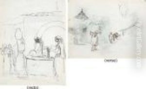 A Group Of Indians By A 
Fountain, With A Woman Carrying A Baby,caracas (recto); Two Huts In The 
Mountains, With A Man Leading Adonkey And Another Carrying Water (verso)