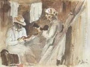 Two Men Playing The Guitar In An
 Interior In San Jose (recto); Agroup Of Men On A Hilltop, One With A 
Dog And A Gun, And A Study Ofa Woman (verso)