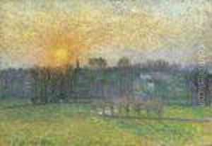 Coucher De Soleil, Bazincourt by Camille Pissarro