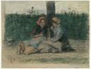 Deux Femmes Conversant Sous Un Arbre by Camille Pissarro