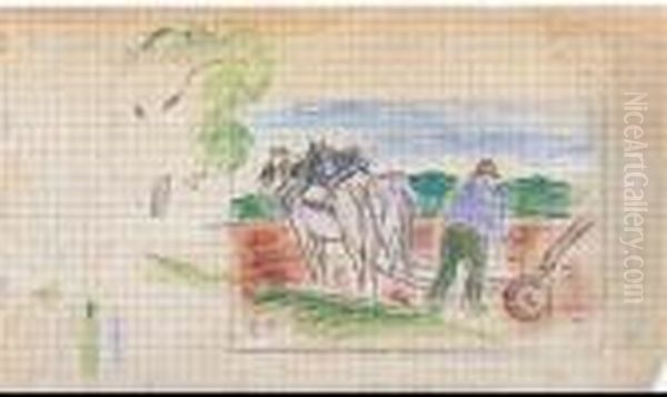 Le Laboureur Et Ses Deux Chevaux Atteles A Une Charrue, Vers 1880 - view 1