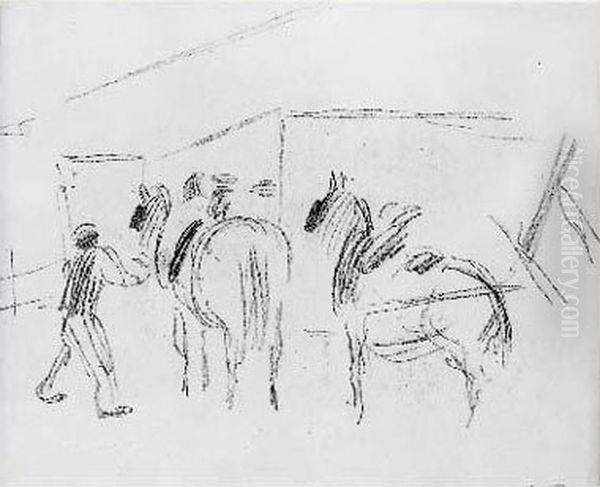 Homme De Ferme Aupres De Deux Chevaux, Monfoucault, Vers 1875 - view 1