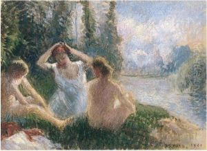 Baigneuses Assises Au Bord D'une Riviere
