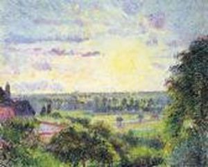 Soleil Couchant A Eragny by Camille Pissarro