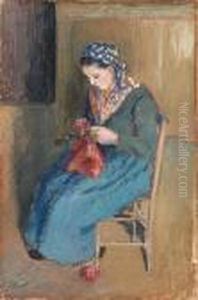 Paysanne Assise Et Tricotant by Camille Pissarro