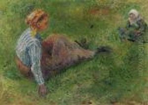Paysanne Assise Et Enfant by Camille Pissarro