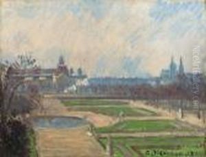 Le Bassin Des Tuileries Et Le Louvre by Camille Pissarro