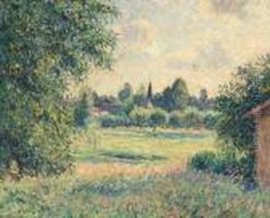 A Summer Landscape With A Village In The Distance by Camille Pissarro