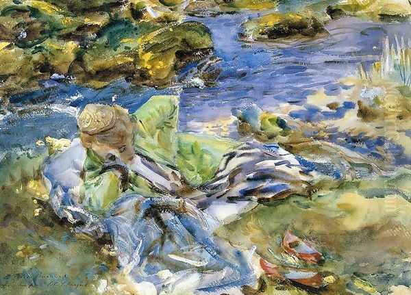 Turkish Woman By A Stream - view 1