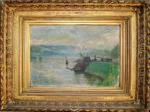 Quayside View On A River by Lucien Pissarro