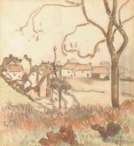 Landscape With Trees In Foreground And Village Beyond Landscape With Trees In Foreground And Village Beyond