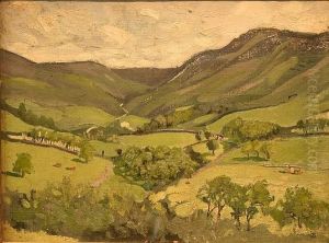 A Wooded, Undulating Valley by Lucien Pissarro