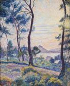 Soleil Couchant Dans Les Pins, Le Brusq by Lucien Pissarro