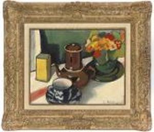 Cafetiere And Flowers On A Table Cafetiere And Flowers On A Table
