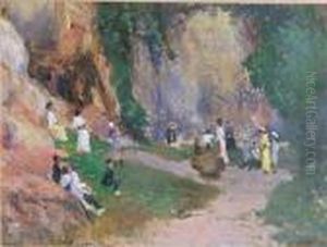 Figuras En Un Paisaje De Monta by Cecilio Pla