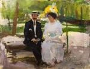 Pareja Sentada En El Jardin by Cecilio Pla