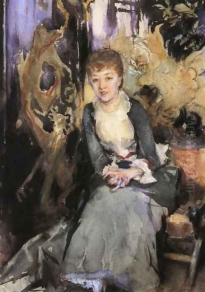 Miss Reubell Seated In Front Of A Screen - view 1