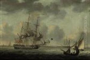 A Royal Naval Fourth Rate And Cutter In The Channel