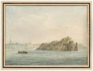 View Of Tenby From The Sea, Naval Long Boat Pulling Out