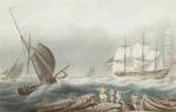 Man O War And Other Shipping In A Squally Sea - view 1