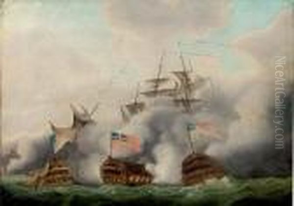 The Hms Brunswick Engaging Two French Ships Off Ushant - view 1