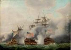The Hms Brunswick Engaging Two French Ships Off Ushant