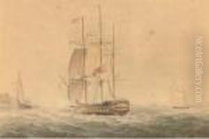A Frigate Offshore, Astern Of A 
Large Cutter, With An Armed Luggeroff Her Starboard Beam; And A Frigate 
Reefed Down In Heavyweather by Nicholas Pocock