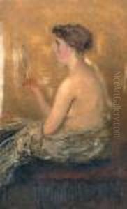 A Young Woman Admiring Herself In A Mirror by Ivan Pavlovich Pokhitonov