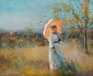 Lady With A Parasol. by Ivan Pavlovich Pokhitonov