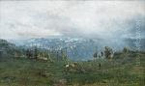 Mountain Landscape With Lake Geneva In The Foreground by Ivan Pavlovich Pokhitonov